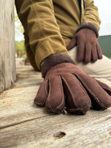  Men's Cuffed Sheepskin Gloves in Light Brown