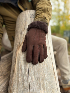  Men's Cuffed Sheepskin Gloves in Light Brown