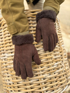  Men's Cuffed Sheepskin Gloves in Light Brown