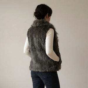 Short Khaki Rabbit and Fox Fur Gilet  FF46A-11