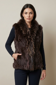 Short Chocolate Brown Rabbit and Fox Fur Gilet FF46A-04