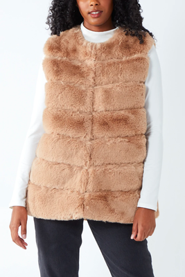 black pelted faux fur gilet