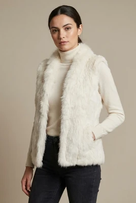  Short white Rabbit and Fox Fur Gilet FF46A-10