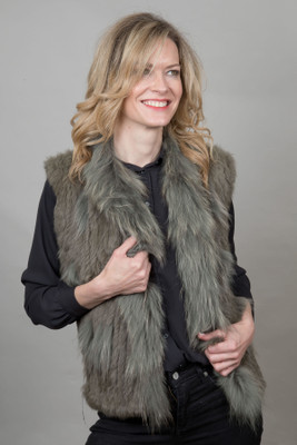 Short Khaki Rabbit and Fox Fur Gilet
