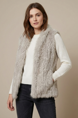 Short Stone Rabbit and Fox Fur Gilet  FF46A-12
