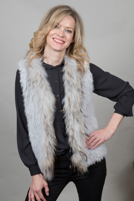 Ice Blue Rabbit and Fox Real Fur Gilet by City Cows