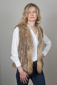 Short Mocha Rabbit and Fox Fur Gilet