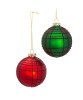 80MM GLASS RED AND GREEN  PLAID BALL ORNAMENT - GG1029