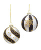 80MM GLASS SILVER BLACK AND GOLD BALL ORNAMENT - GG1033