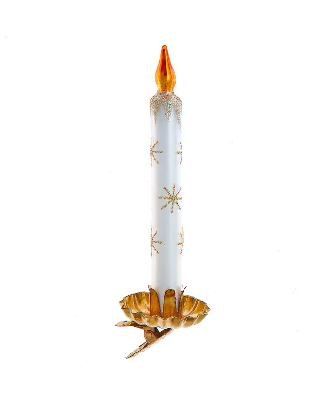 GLASS WHITE CANDLE CLIP-ON ORNAMENT - H7102 - Kris Kringl