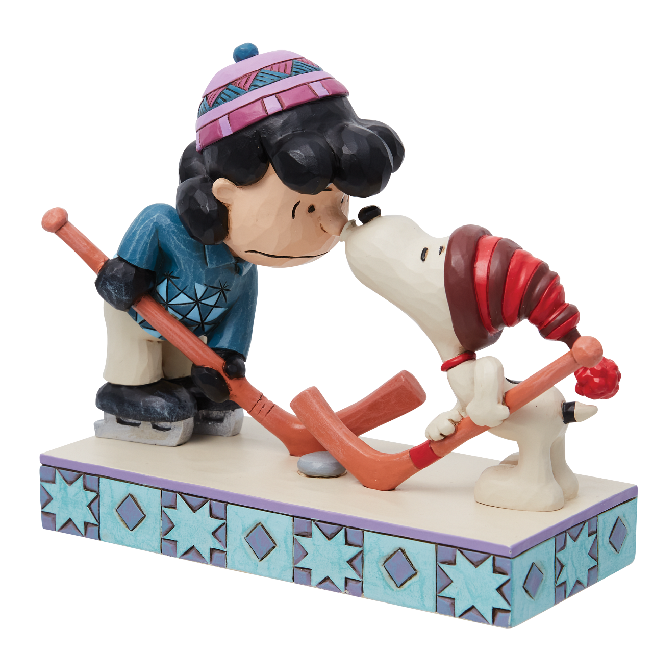 A SURPRISE SMOOCH - LUCY AND SNOOPY PLAYING HOCKEY - JIM SHORE