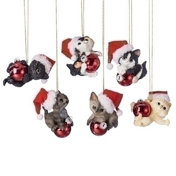 CAT WITH SANTA HAT ORNAMENT - 48872