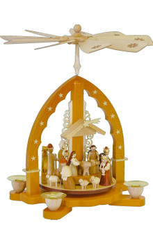 16033 Richard Glaesser natural finish pyramid. Nativity scene. Made in the Black Forest of Germany.