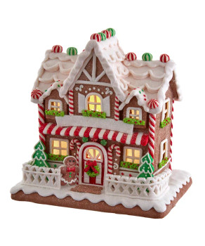 9 " LIGHT UP TWO FLOOR GINGERBREAD HOUSE - GBJ0038