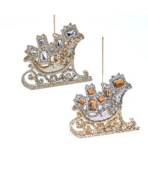 LIGHT GOLD AND SILVER EMBELLISHED SLED ORN - T3172
