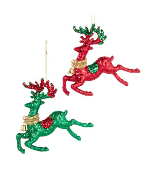 RED AND GREEN  GLITTERED DEER ORN - T3224