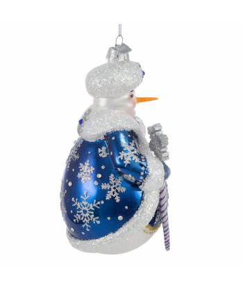 ELEGANT GLASS SNOWMAN WITH STAFF ORNAMENT - BELL0001