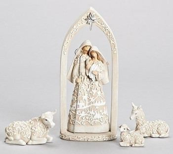 ST. HOLY FAMILY WITH ARCH ANIMALS SET OF 4 - 31715