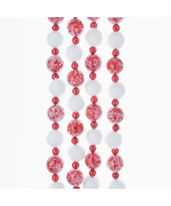 6' RED AND WHITE FROSTED BEAD GARLAND - H0269