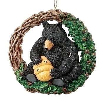 BLACK BEAR WREATH ORN - 133401