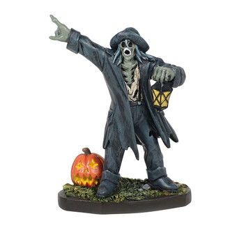 Zombie like watchman gives a stern warning to anyone who dares come near. This Village accessory is hand-crafted, hand-painted, resin.