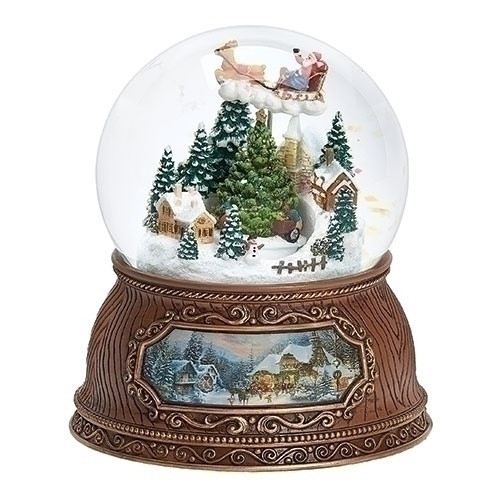 MUSICAL SANTA AND TOWN WITH WOOD STYLE BASE WATER GLOBE - 134735