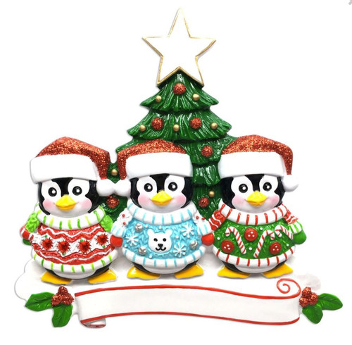 FAMILY OF 3 PENGUINS UGLY SWEATER ORNAMENT - OR1602-3
