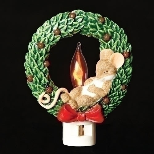 MOUSE IN WREATH FLICKER NIGHTLIGHT - 131121