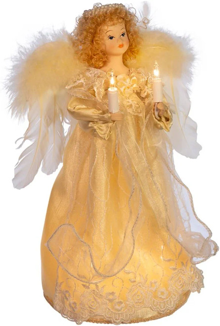 LIT ANGEL W/FABRIC HAIR TREETOP - UL2186