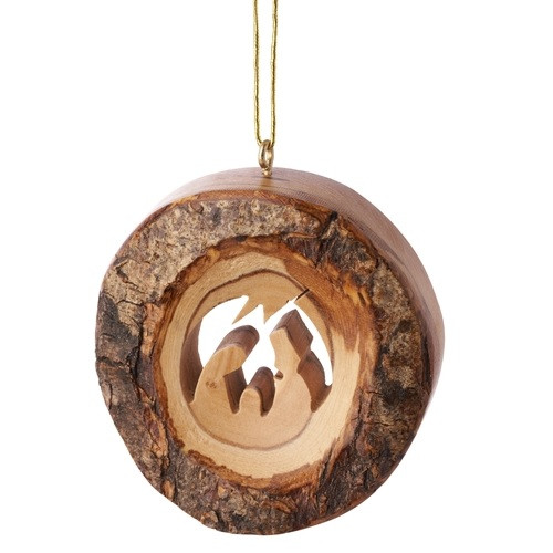 ROUND CARVED BARK WITH HOLY FAMILY - C-27