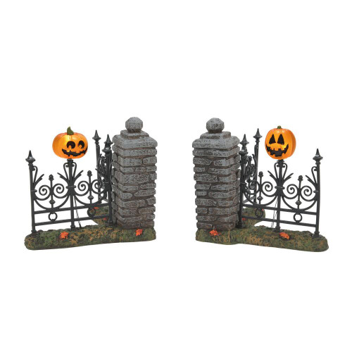 HALLOWEEN - JACK-O-LANTERN LIT FENCE CORNERS SET OF 2 - 6007702