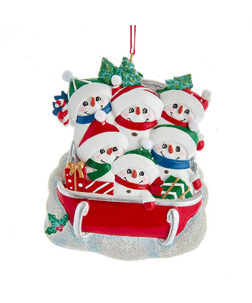6 SNOWMAN FAMILY ON SLED ORNAMENT - A2097
