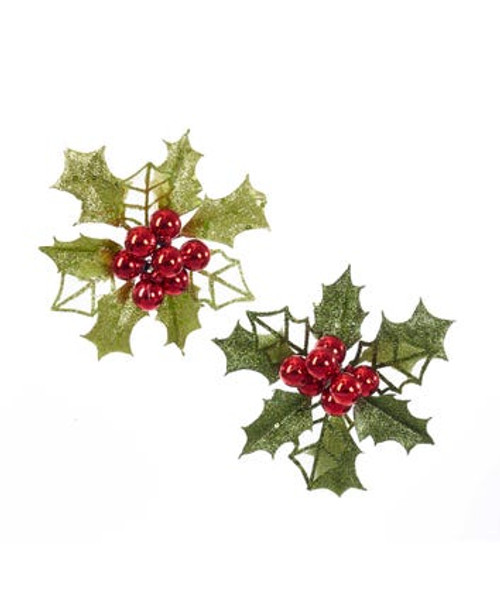 GLITTER HOLLY W/BERRY CLIP ON - H7504