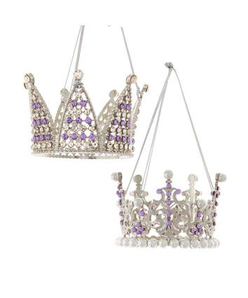 PURPLE/CLEAR STONES CROWN ORN - D3757