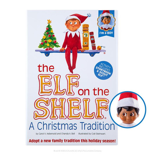 BOY ELF ON SHELF WITH BOOK - DARK TONE - EOTBOYD3