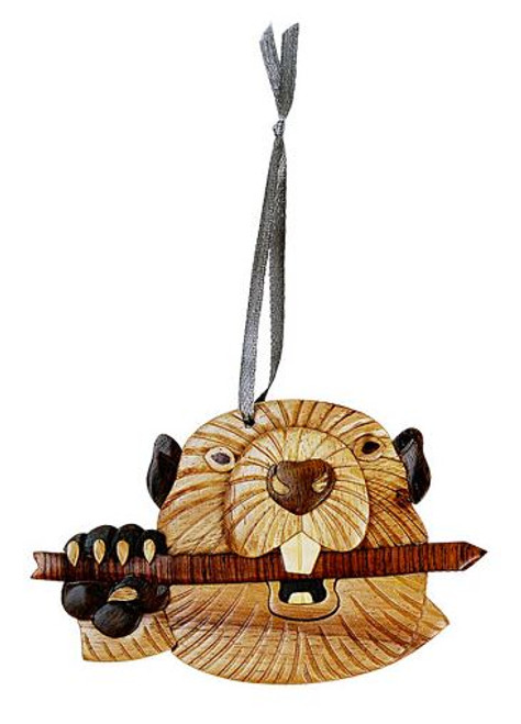 WOODEN BEAVER ORNAMENT - ORN1081