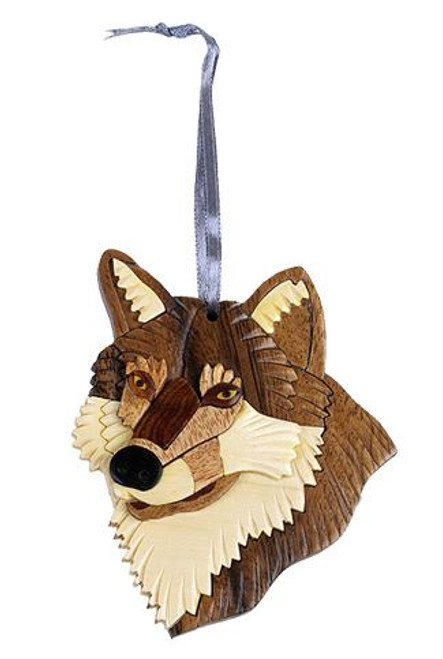 WOODEN WOLF ORNAMENT - ORN1072