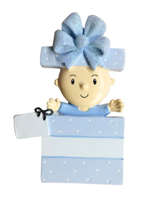 BABY BOY IN BLUE PRESENT ORNAMENT - OR1653-B