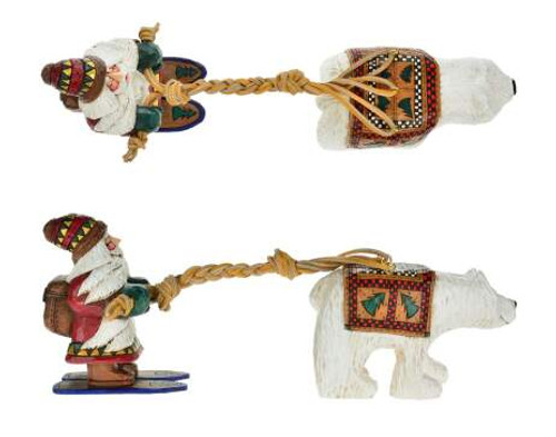 SKIING SANTA WITH POLAR BEAR 6" - S1039