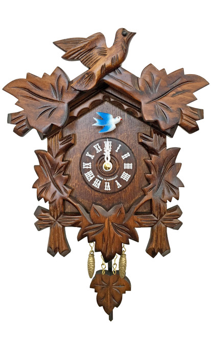MINI CARVED BLUE BIRD AND LEAF CLOCK - 0825QP