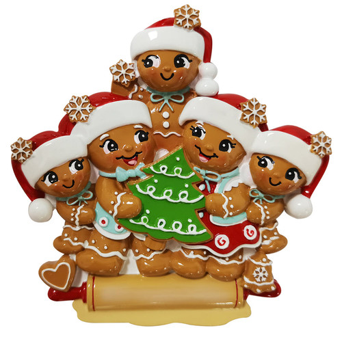 FAMILY OF 5 GINGERBREAD ON ROLLING PIN ORNAMENT - OR2380-5 FAMILY OF 5 GINGERBREAD ON ROLLING PIN ORNAMENT - OR2380-5