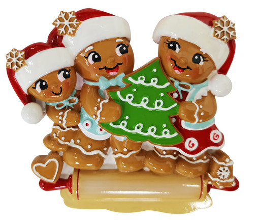 FAMILY OF 3 GINGERBREAD ON ROLLING PIN ORNAMENT - OR2380-3