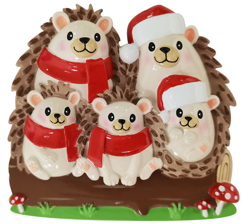 FAMILY OF 5 HEDGEHOGS ON LOG ORNAMENT - OR2261-5 FAMILY OF 5 HEDGEHOGS ON LOG ORNAMENT - OR2261-5