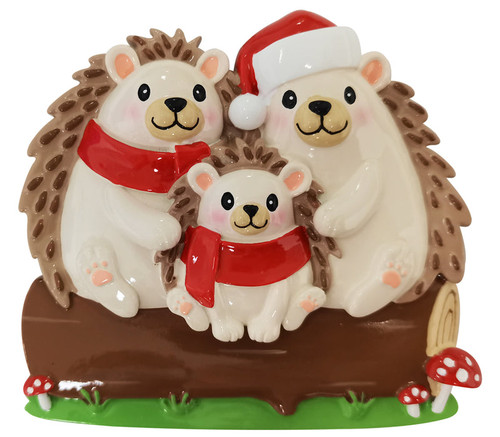 FAMILY OF 3 HEDGEHOGS ON LOG ORNAMENT - OR2261-3 FAMILY OF 3 HEDGEHOGS ON LOG ORNAMENT - OR2261-3