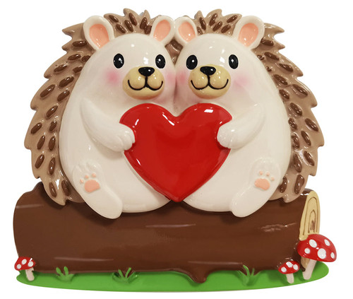FAMILY OF 2 HEDGEHOGS ON LOG ORNAMENT - OR2261-2