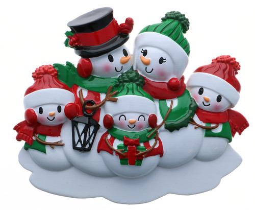 FAMILY OF 5 RED AND GREEN SNOWMAN ORNAMENT - OR2255-5