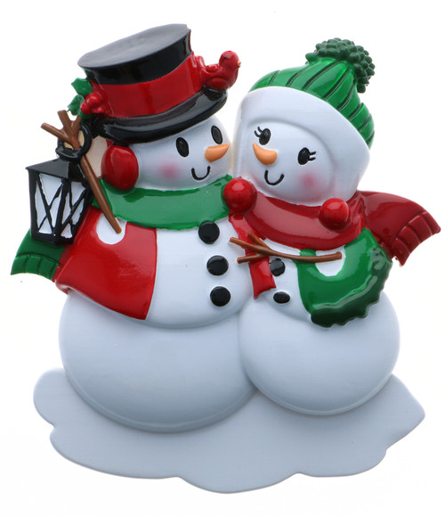 FAMILY OF 2 RED AND GREEN SNOWMAN COUPLE ORNAMENT - OR2255-2