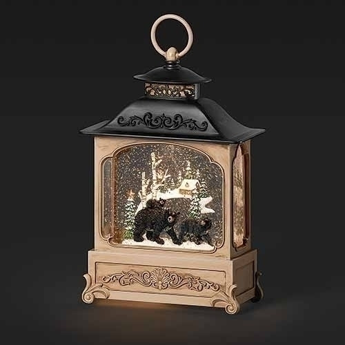LED SWIRL LANTERN WITH BEAR FAMILY WATER GLOBE - 135236