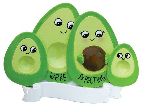 AVOCADO FAMILY EXPECTING WITH 2 CHILDREN ORNAMENT - OR2182-2