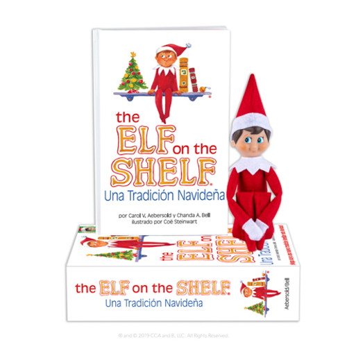 BOY ELF ON SHELF WITH BOOK SPANISH - LIGHT TONE - EOTBOYD3